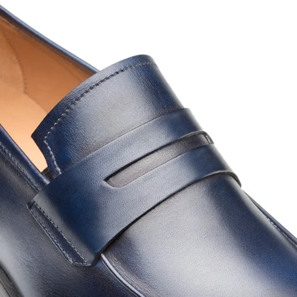 Mezlan Calfskin Penny Loafer in Navy
